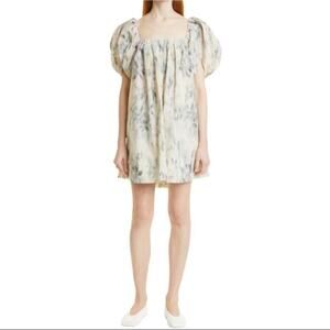 Rebecca Taylor Whisper Babydoll Mini Dress Size 4 Ivory Gray Blurred Floral